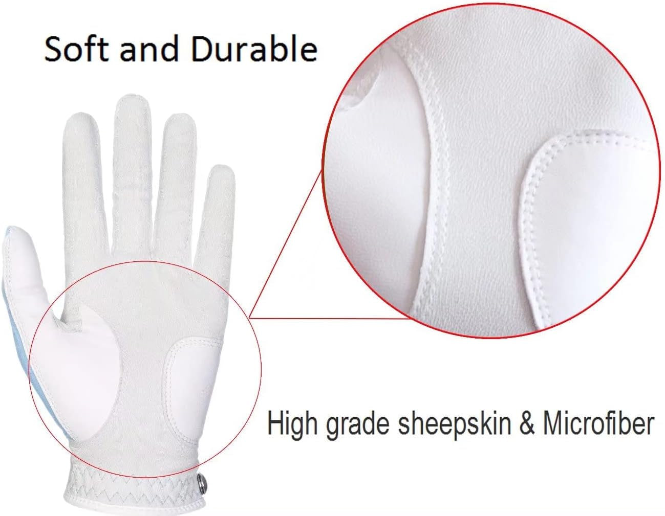 Men'S Golf Glove High Grade Leather Six Pack, Left Hand, Right Hand, Red/Blue/Navy Blue/Sky Blue/Coffee/Beige