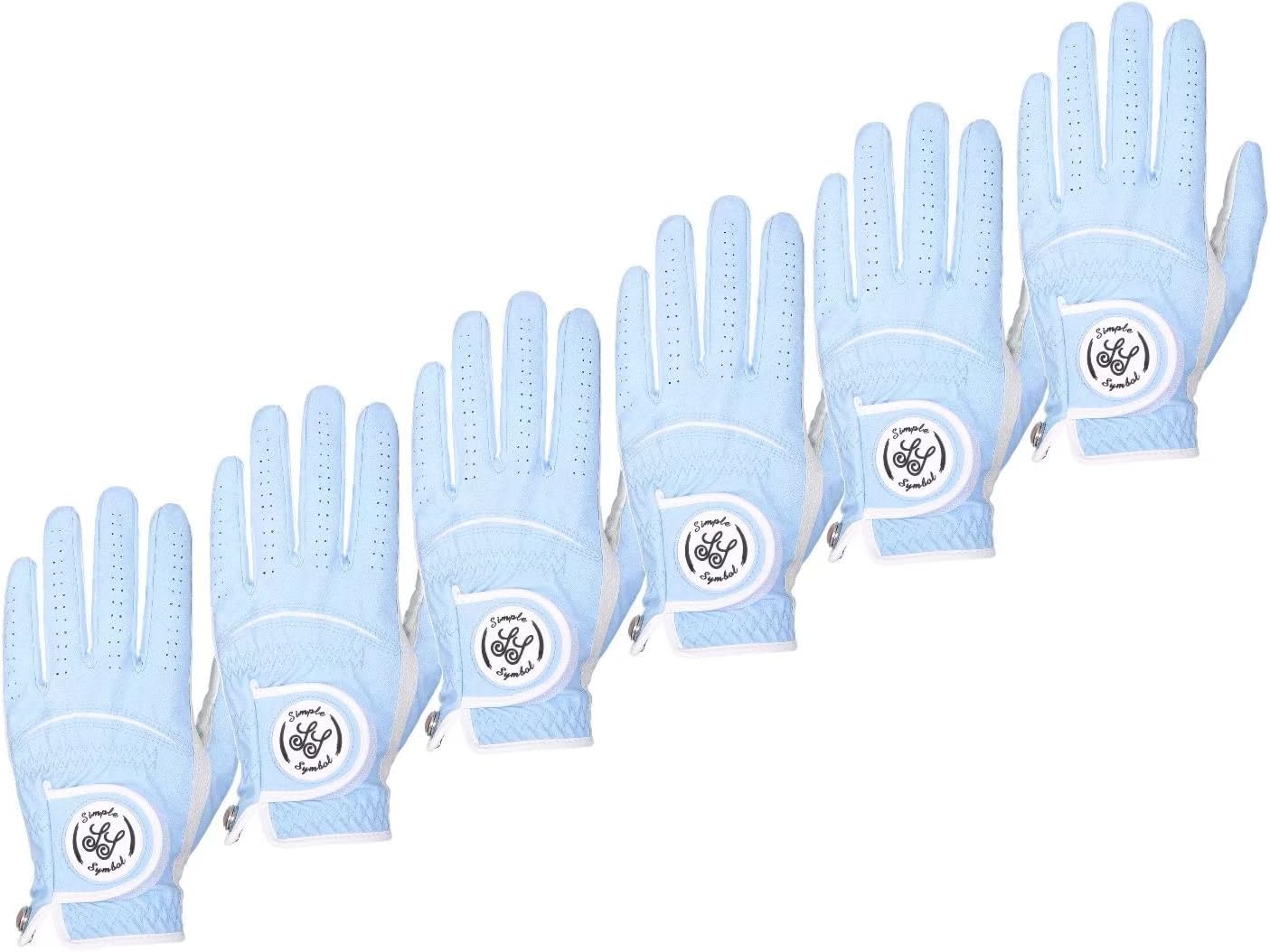 Men'S Golf Glove High Grade Leather Six Pack, Left Hand, Right Hand, Red/Blue/Navy Blue/Sky Blue/Coffee/Beige