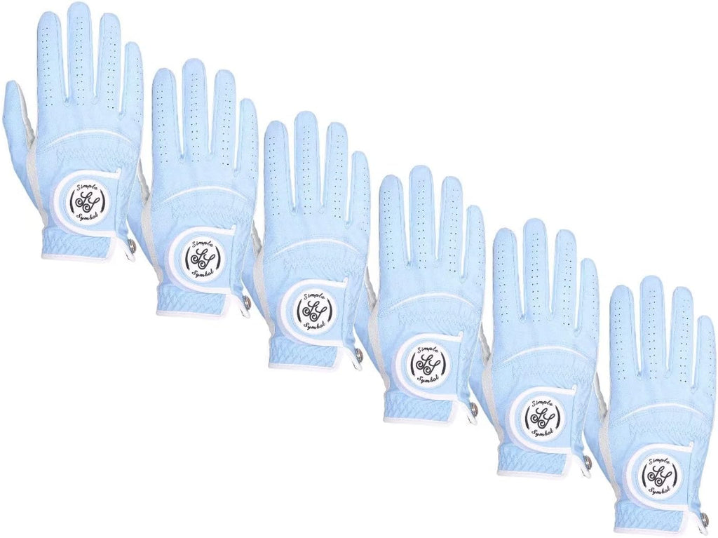 Men'S Golf Glove High Grade Leather Six Pack, Left Hand, Right Hand, Red/Blue/Navy Blue/Sky Blue/Coffee/Beige