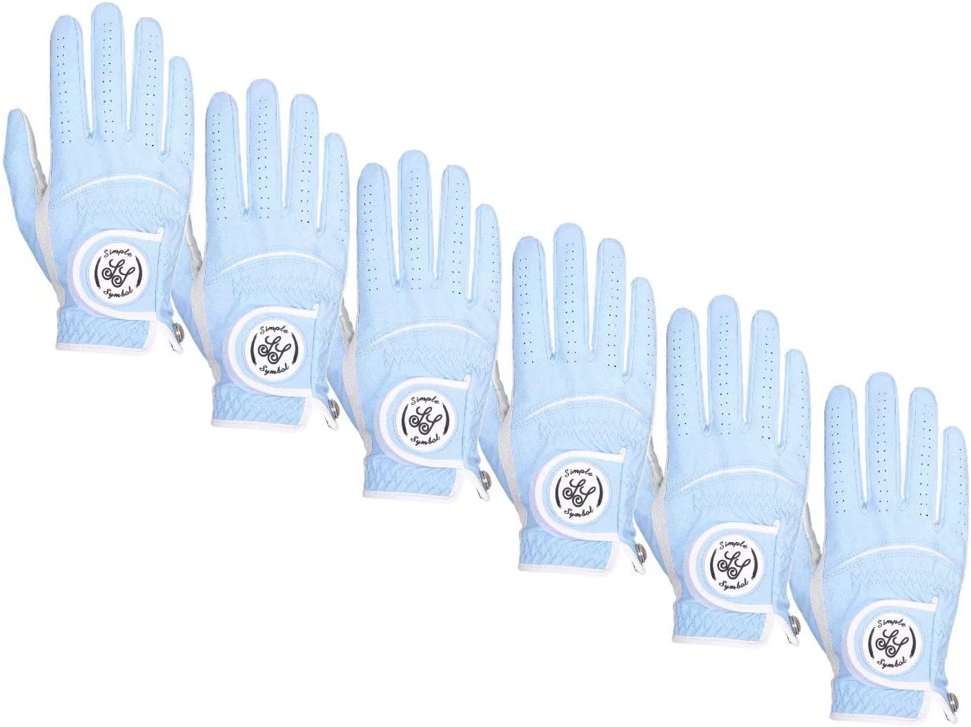 Men'S Golf Glove High Grade Leather Six Pack, Left Hand, Right Hand, Red/Blue/Navy Blue/Sky Blue/Coffee/Beige