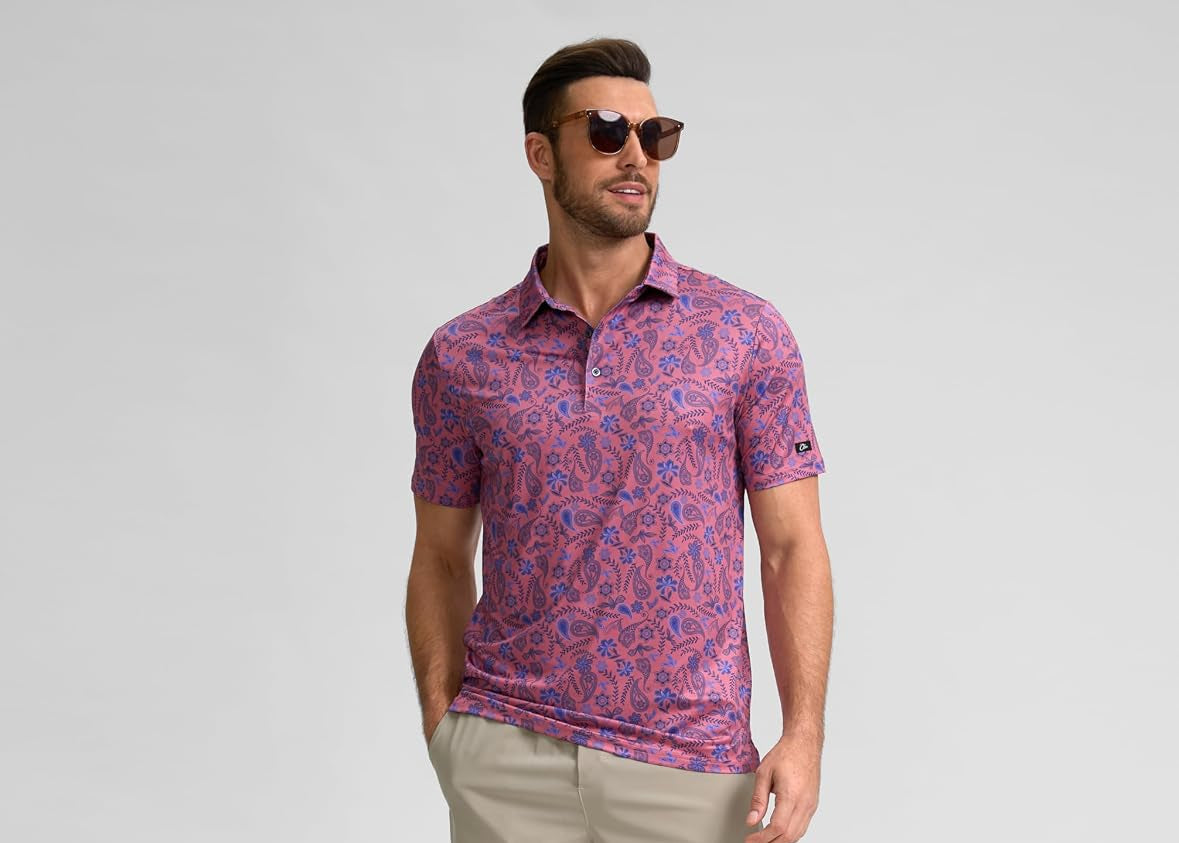 Men'S Golf Polo Shirts Print Short Sleeve Dry Fit Collared Shirt