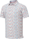 Mens Golf Shirts Dry Fit Short Sleeve Print Casual Athletic Polo Shirt
