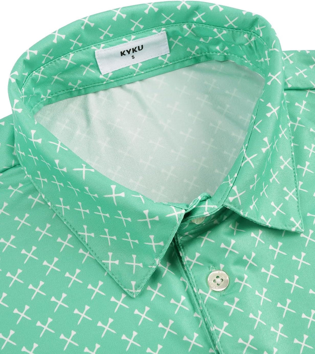 Mens Golf Shirts Dry Fit Short Sleeve Print Casual Athletic Polo Shirt