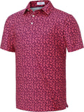 Mens Golf Shirts Dry Fit Short Sleeve Print Casual Athletic Polo Shirt