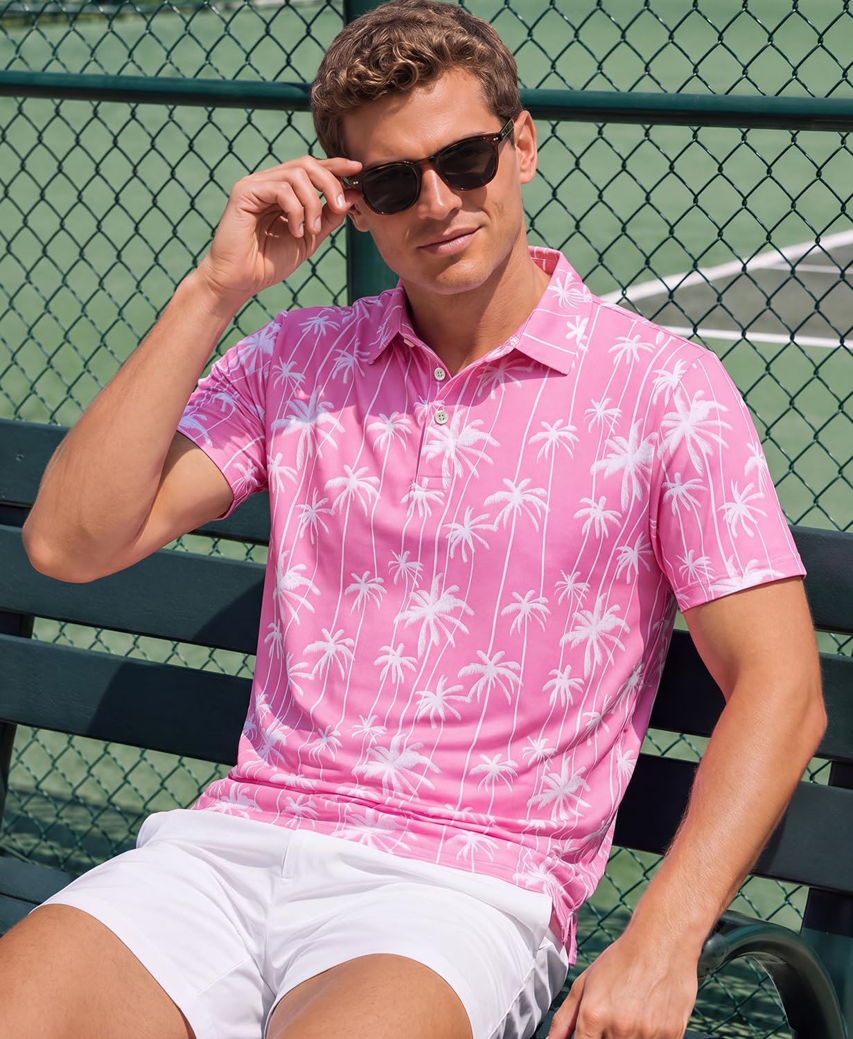 Mens Golf Shirts Dry Fit Short Sleeve Print Casual Athletic Polo Shirt