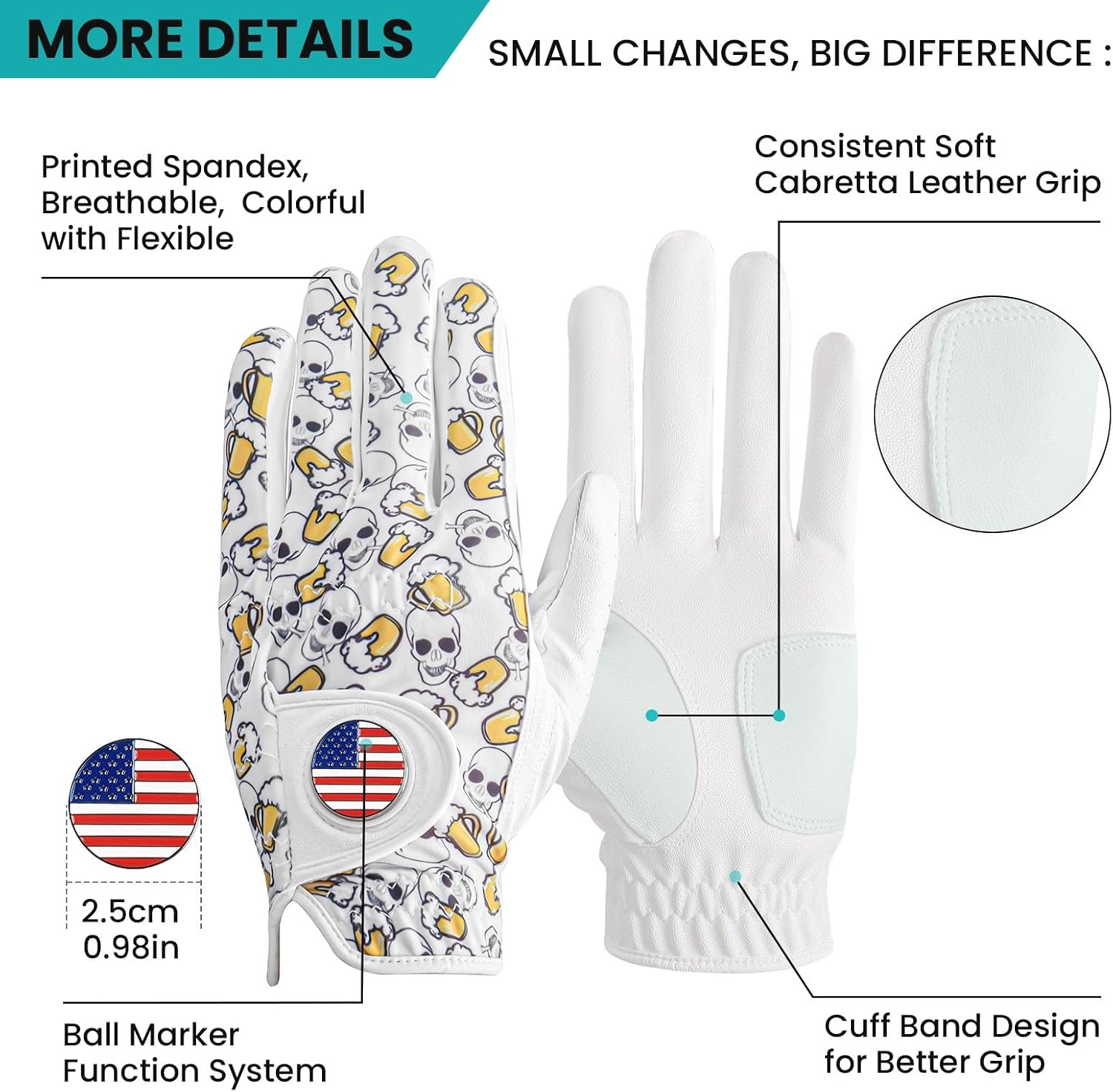 Stylish Golf Gloves Men with Ball Marker