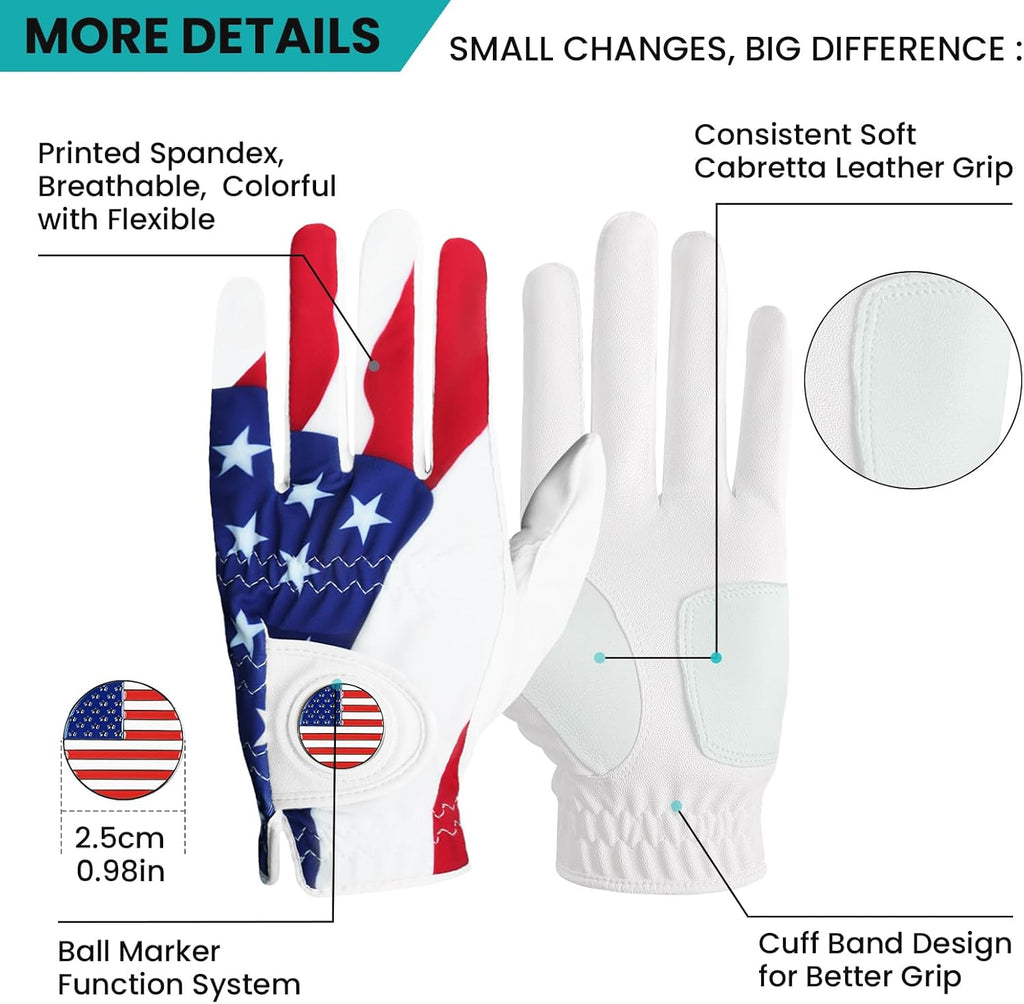 Stylish Golf Gloves Men with Ball Marker