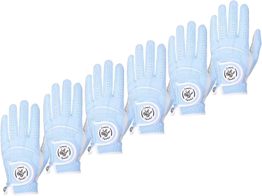 Men'S Golf Glove High Grade Leather Six Pack, Left Hand, Right Hand, Red/Blue/Navy Blue/Sky Blue/Coffee/Beige