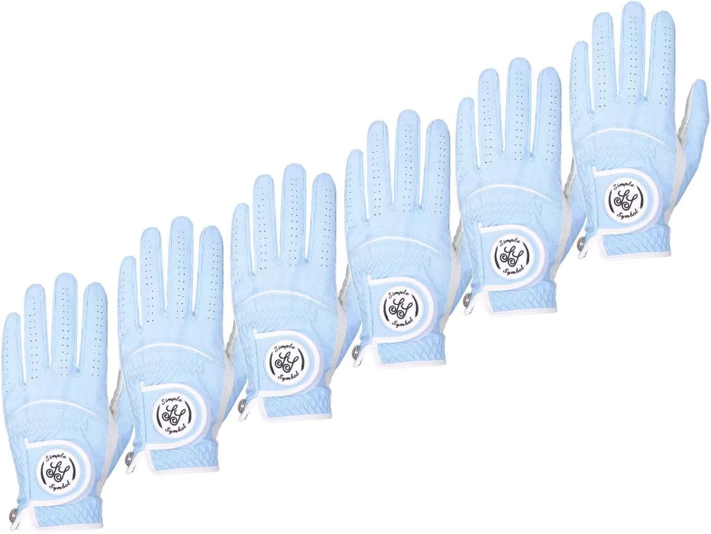 Men'S Golf Glove High Grade Leather Six Pack, Left Hand, Right Hand, Red/Blue/Navy Blue/Sky Blue/Coffee/Beige