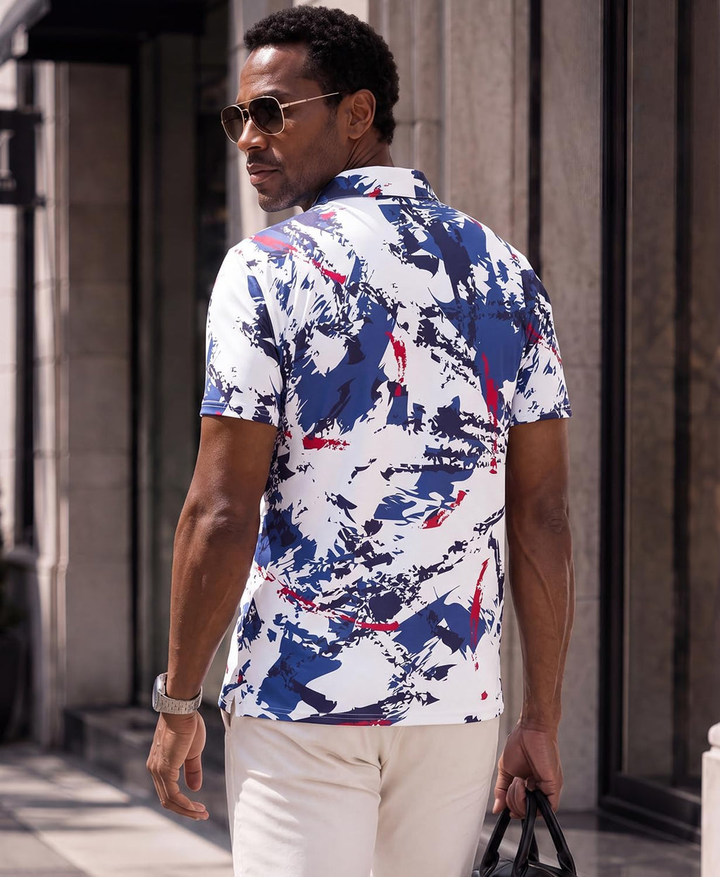 Mens Golf Shirts Dry Fit Short Sleeve Print Casual Athletic Polo Shirt