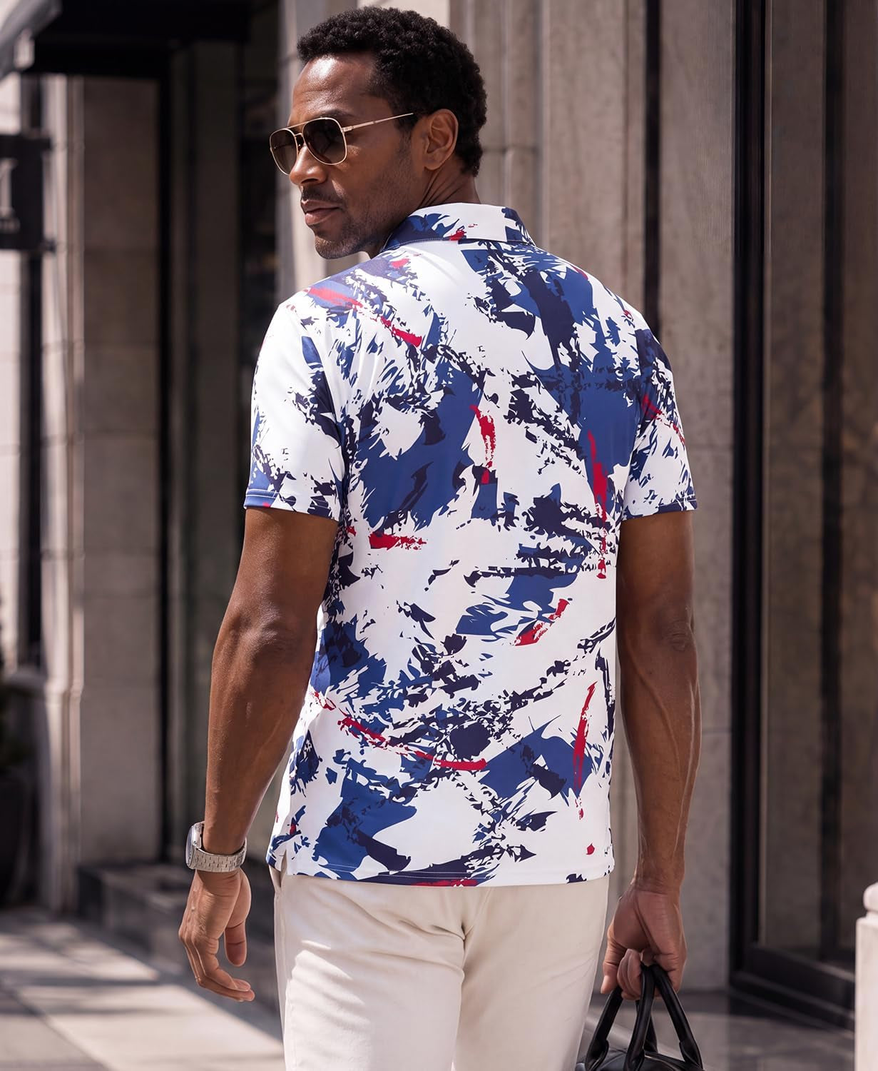 Mens Golf Shirts Dry Fit Short Sleeve Print Casual Athletic Polo Shirt